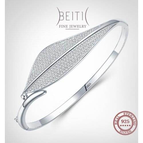 Beitil Sparkling Zircon Luxury leaves Shape 925 Sterling Silver Bracelets For Women Classic Luxury Wedding Accessories Jewelry