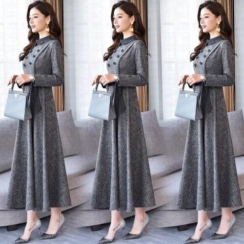 Slim Vestidos Female2021Autumn Spring High-End Temperament Fashionable Small Fragrance Style Long-Sleeved Knee-Length Dress L228