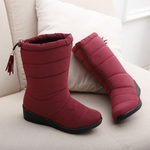 Winter Womens Snow Boots New Waterproof Warm Plush Shoes Lightweight Fashion Comfortable Wedge Heel Red And Black Cold Boots