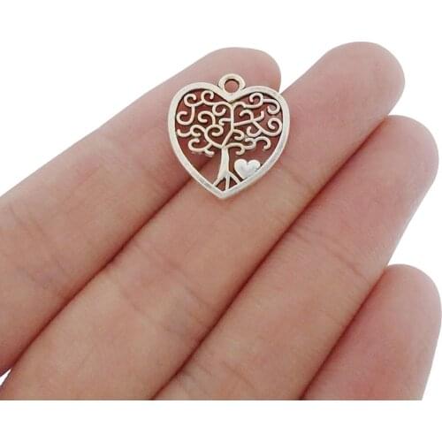 ZXZ 20pcs Heart Love Tree Charms Pendants Beads for Necklace Bracelet DIY Jewelry Making Findings 17x18mm