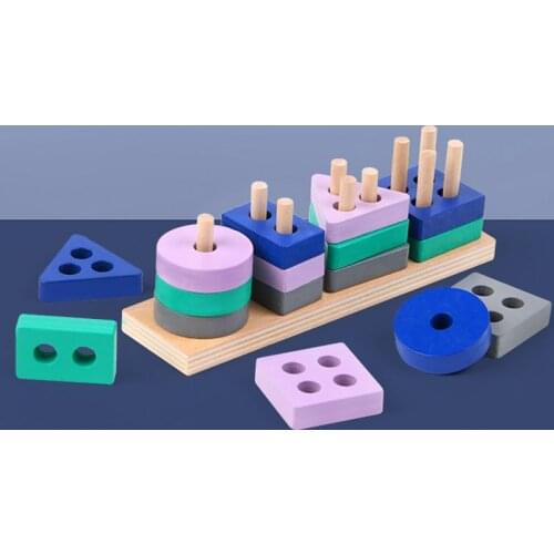 1Set Wooden Early Educational Toys for Boys Girls Building Blocks Color Shape Match Game Children Puzzle Toys Geometry