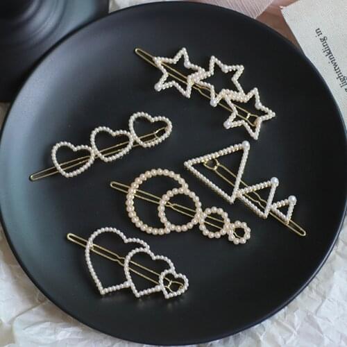 1 Pc Korea Pearl Love hearted Five-pointed star Hairpin Geometric Triangle Hairpins For Women Girls Hair Accessories New Arrive