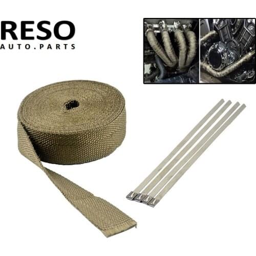 2”x 15meter Fiber Thermal Lava Wrap Exhaust Turbo Heat Maniford header Pipe Heat Insulation Tape Roll 6 pcs Ties