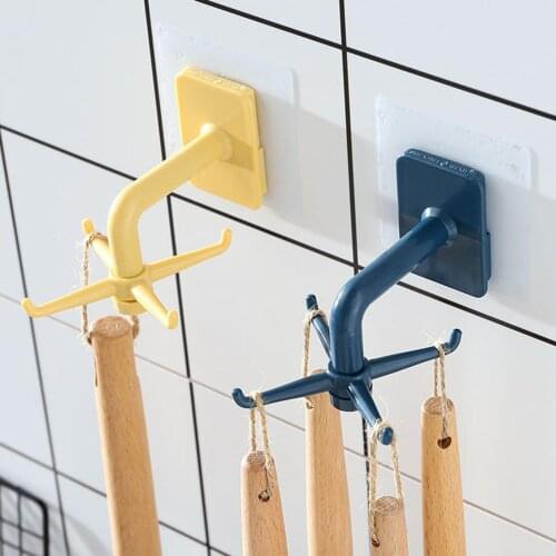 360 Degree Rack Spoon Hooks Holder Storage Rack Rotating Spatula Hanger Organizer Kitchen Utensil Pan Spoon Four-claw