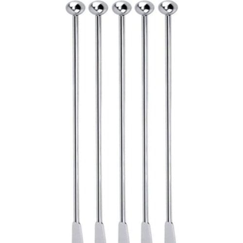 5 Pcs Reusable Swizzle Sticks Coffee Stirrers Beverage Stir Sticks Stainless Steel Cocktail Swizzle Sticks Silver Straight Rod B