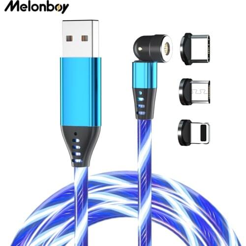 540 Rotation Glowing Magnetic Chargeing Cable 3A Fast Charger Type C Wire For Iphone Huawei Xiaomi Charging Cord Data Cable 5Pin
