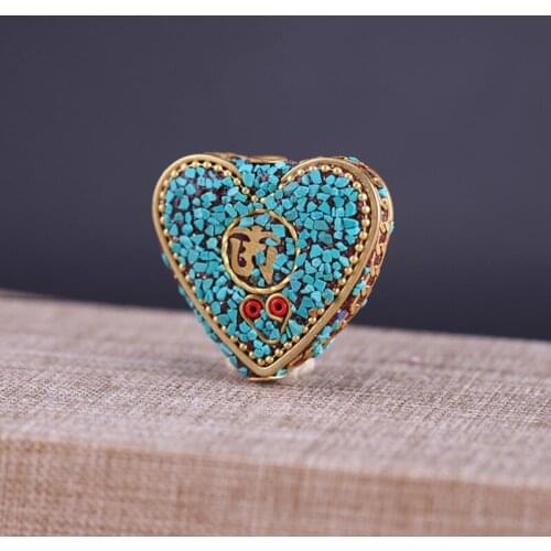 6pcs Flat Round Sunflower Heart Shape Nepal Charms Beads Handmade Tibetan Retro Neapl OM Letter Beads for DIY Boho Tibet Jewelry