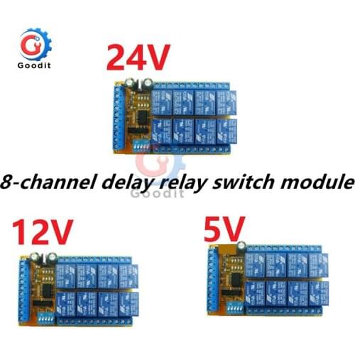 8ch DC 5V 12V 24V DIP Switch Delay Relay Module Flip-Flop Latch Bistable Self-locking Interlock Latch Power Conditioner
