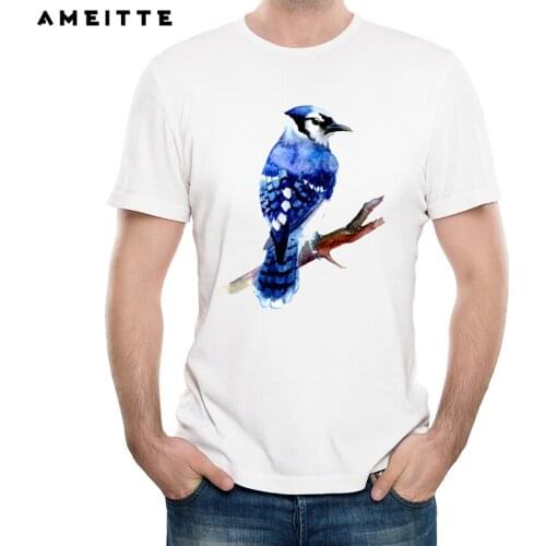 Watercolor blue jay T Shirt Summer High Quality Custom Bird Printed T-Shirt Mens Hipster Cool Short Sleeve Tee Tops