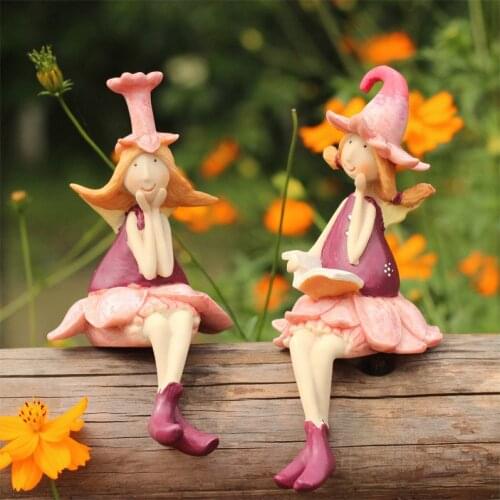 American resin cute girl sculpture outdoor courtyard balcony garden decoration statuette girl room flower fairy ornament