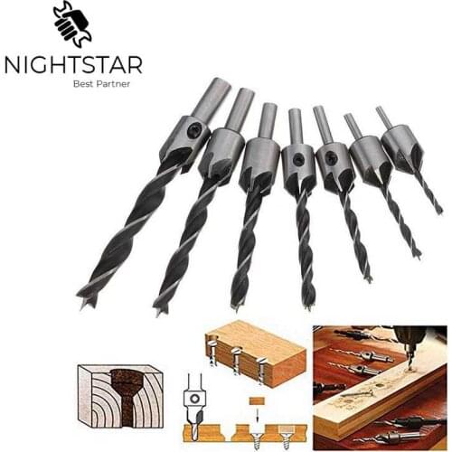 Binoax 7Pcs HSS 5 Flute Countersink Drill Bit Set Drilling Pilot Holes Carpentry Reamer Woodworking Chamfer 3 4 5 6 7 8 10mm