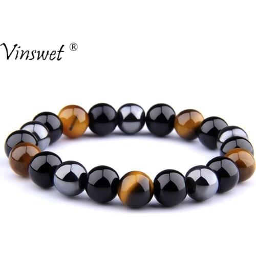 Natural Black Obsidian Hematite Tiger Eye Beads Bracelets Men for Magnetic Health Protection Women Jewelry Pulsera Hombre