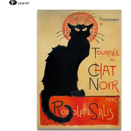 CHENFART Canvas Prints Vintage Art Black Cat Canvas Wall Pictures no Framed Home Decor Decorative Picture