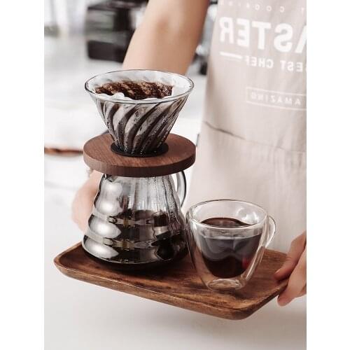 Wooden Coffee Maker Style V60 Coffee Set 500ml/300ml Coffee Dripper and Pot Set for Coffee Filter Reusable Coffee Filters