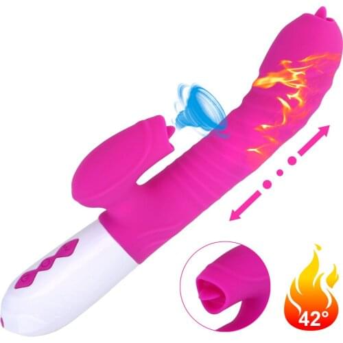 Dual Tongue Vibrator Heatable Telescopic Vibrator Dildo Vibrator Wand G Spot Clitoris Stimulator Sex Toys for Women