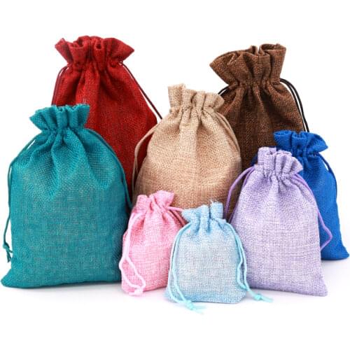 Multi Size Drawstring Natural Burlap Bag Jute Gift Bags Jewelry Packaging Wedding Bags with Candy Jewelry Storage Bag 10Pcs/lot