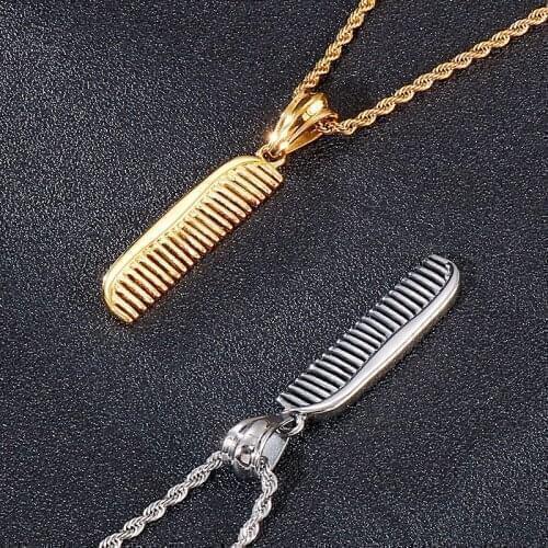 European and American creative personality fashion hip-hop style comb mens titanium steel pendant