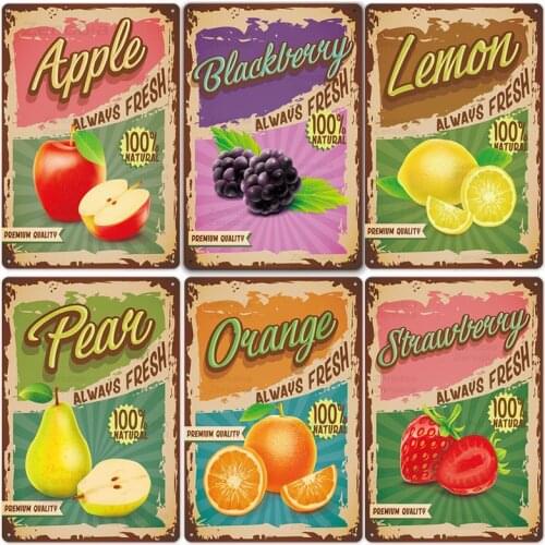 Fruits Metal Plaque Painting Vintage Tin Sign Plate Wall Art for Fruit Shop Kitchen Retro Metal Posters Home Decor Signs 20X30Cm