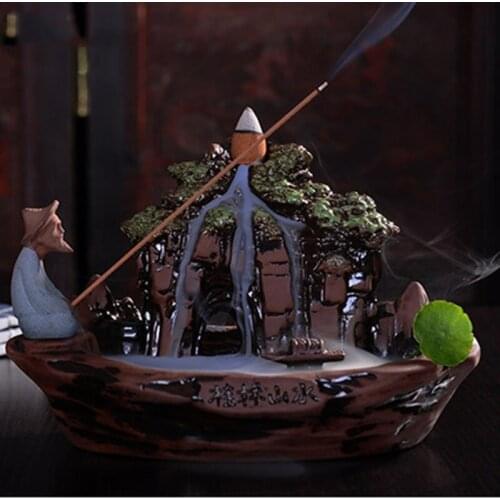 Guilin Backflow Incense Burner Scenery Purple Clay Ceramic Decor Home Furnishings Praying Sandalwood Tea Ceremony Set Burner