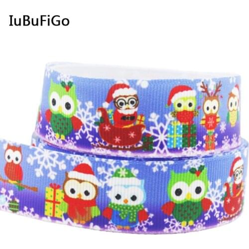 [IuBuFiGo] 50 yards 7/8" (22mm) 10Y Santa Claus with Owl Ribbons Grosgrain Printed Tape For Decoration
