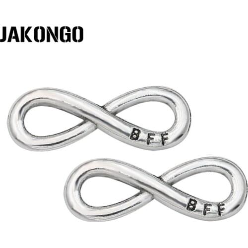 JAKONGO Antique Silver Plated Infinity BFF Connector for Jewelry Making Bracelet Accessories DIY 24x9mm 20pcs/pcs