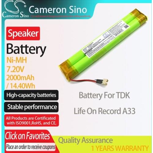 CameronSino Battery for TDK Life On Record A33 Speaker Battery 2000mAh/14.40Wh 7.20V Ni-MH Green