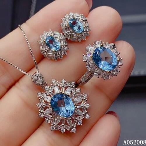 KJJEAXCMY fine jewelry 925 sterling silver natural blue topaz earrings ring pendant noble ladies suit support testing