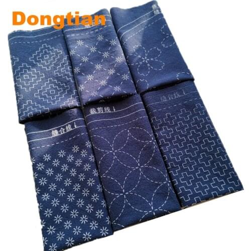 Classic Japanese Style Blue Sashiko Sampler Pre-Printed Sashiko Fabric Heat Erasable Flower Towel