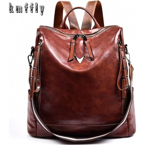 KMFFLY Double Zipper Pocket PU Leather Backpacks Girl Backpacks Large Capacity Travelling Backpacks for Women Designer Backpack