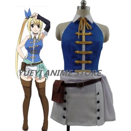 Fairy Tail Cosplay Costume Lucy Heartfilia Sexy Open Back Top White Mini Skirt Halloween Cloth for Woman Carnival