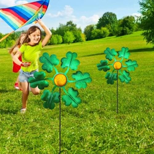Metal Outdoor Leaf Wind Spinner Garden Decor Iron Windmill Yard Lawn Plugin Decorations Hand Casting Decorative Windmill Pile