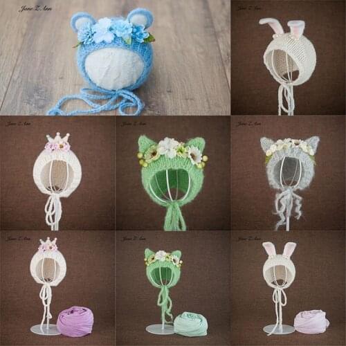 Jane Z Ann Newborn BABY FIRST Month Cute Wool Felt Dogs Cats Ear Deer with Flower Photography Prop Hat