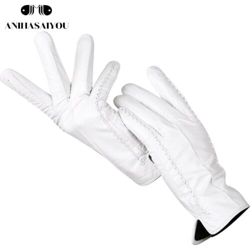 Fashion white leather gloves women Genuine Leather White gloves sheepskin Short comfortable Womens gloves warm lining-2226D