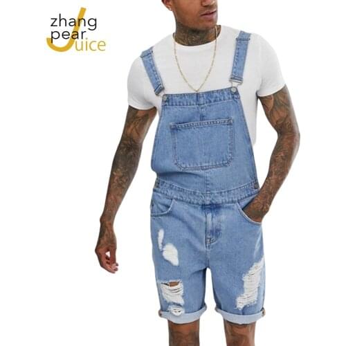 Fashion Mens Jeans Jumpsuits Shorts Street Denim Bib Overalls For Men Suspender Pants Romper Men Denim Jeans Shorts Pants