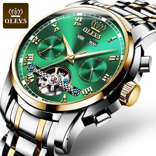 OLEVS Mens Mechanical Watches Stainless Steel Automatic Watch Luxury Waterproof Luminous Hand High Quality Wristwatch Male Clock
