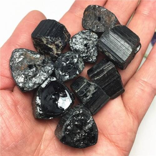 10pcs Natural Black Tourmaline Crystal Rough Stone With Hole DIY Bracelet Rock Stones Original Mineral