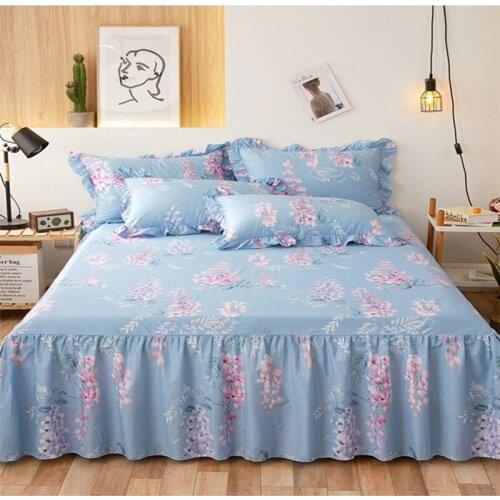 2020 new products Cotton 13372 twill print Bed spread Fitted Sheet Pillowcases 2/3 pcs Luxury Princess Lotus leaf lace bedding