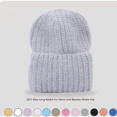 2021 New fashion Women Hat Baggy Bonnet Beanies Female Rabbit Hair Knitted Winter Hats Soft Striped Cashmere Knitted Beanie hat