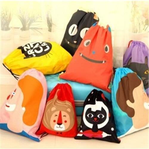 New Cartoon Travel Storage Bags Polyester Pouch Portable Laundry Clothes Shoes Organizer Drawstring Bag 2pcs a lot
