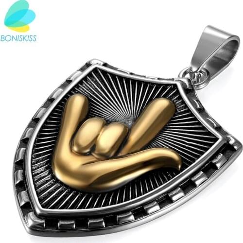 Boniskiss Stainless Steel Jewelry Shield Pendant Necklaces For Men/Women Silver Color Hip Hop Love Necklace Pendants Gift