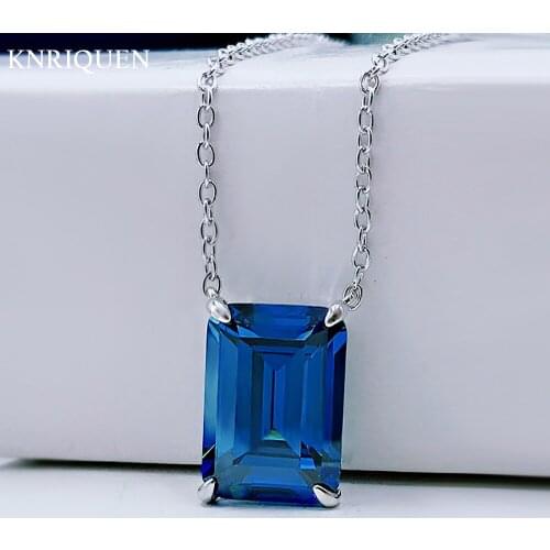 Vintage 925 Sterling Silver 10*14mm Emerald Aquamarine Gemstone Necklace for Women Female Neck Fine Jewelry Anniversary Gift