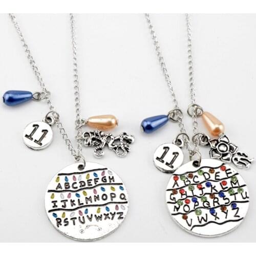 Stranger Things Necklaces Montauk 11 Alphabet Light Wall Pendant With Crytal Lady Girl Choker Cosplay Accessories