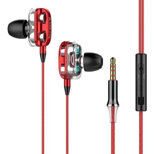 A4 Wired Earphone Dual Driver 3.5mm Port Bass Stereo In-Ear Sports Waterproof Earphone Four-loudspeaker for iPhone Xiaomi MP3