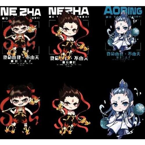 Hotsale Chinese Anime Film Badges Kawaii Nezha Stickers Iron On Heat Transfer Appliques for Clothes Decor