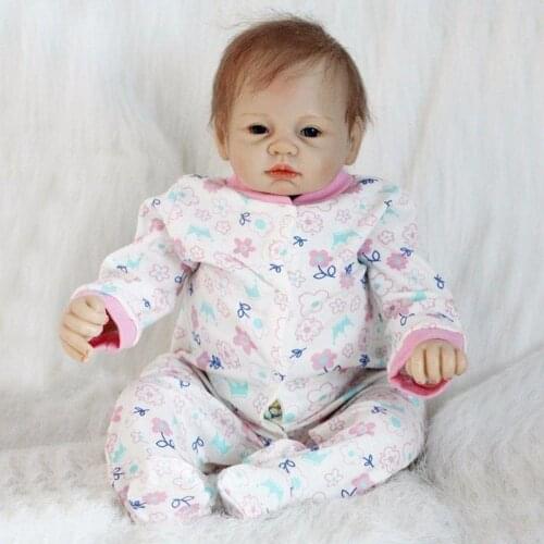 Realistic Newborn About 22" 52~55cm Handmade Lifelike Newborn Baby Doll Reborn Soft Silicone Vinyl Hair Rooted Gift for Girl