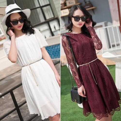 Elegant Ladies Metal Adjustable Thin Ladies Waist Chain Women Strap Dress Belt Pearl Decorative Clothess Chain Belt Strap