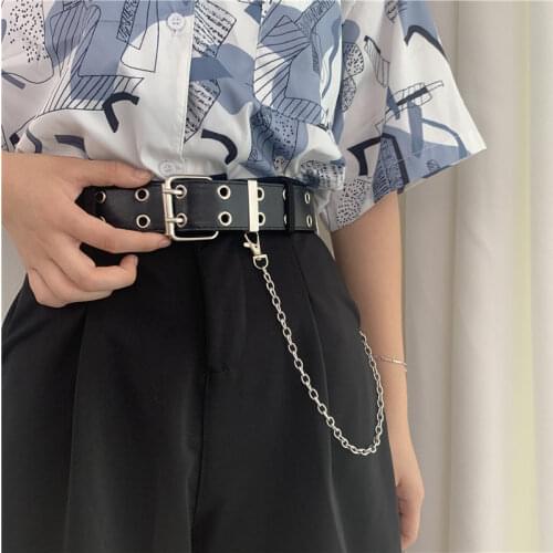 Women PU Leather Belt For Jeans Female Punk Fashion Trousers Pin Buckle Black Willow Nail Waist Full Grommet Belts Men
