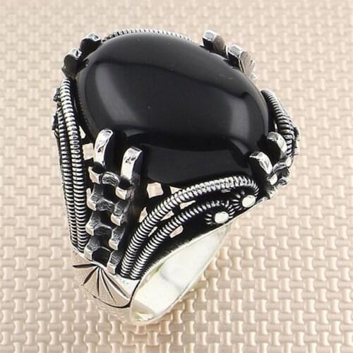 Sterling Silver Ring With Stone 925 For Men Black Onyx Gemstone Gift For Him Mens Rings Handmade - Turkish Jewelry