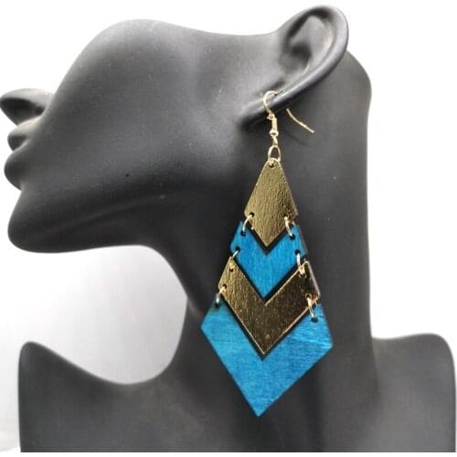 Triangle Wooden Drop Earrings can mixed 2 colors