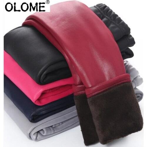 OLOME Thickening Children Legging PU Girls Pants Thermal Kids Trouseres Winter Baby Boy Long Pants Basic Toddler Clothing